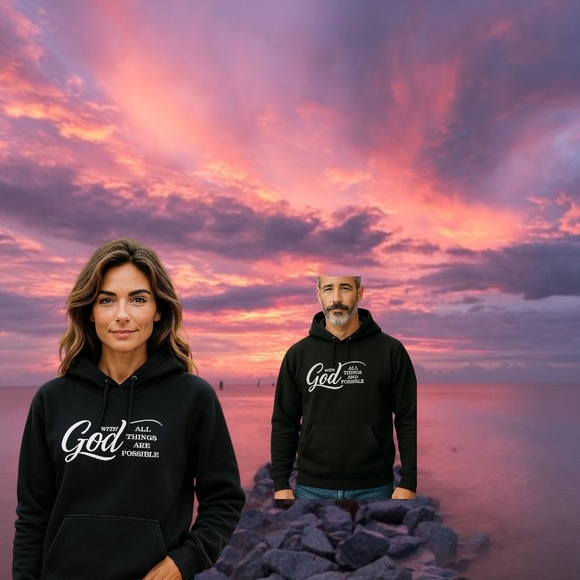 Christian Clothing - NWOT Drawstring Hoodie, "With God All Things Are Possible" - Picture 4 of 12